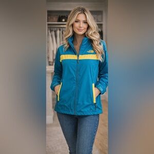The North Face Women's Teal and Yellow Windbreaker Jacket
